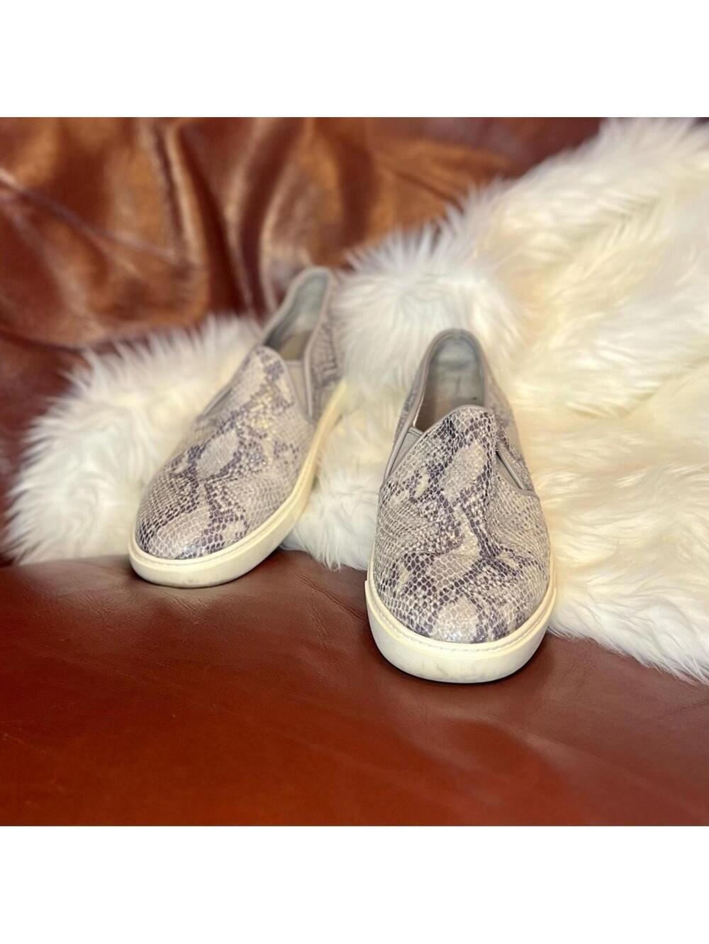 Cole Haan Silver and Gray Snakeskin Slip Ons